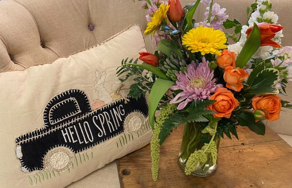 Send a gift (Mud Pie pillow) and flowers!