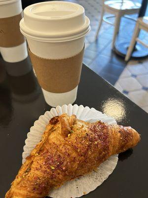 Pistachio and rose croissant and London fog latte