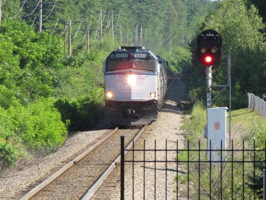 Southbound Downeaster train arrives at the station