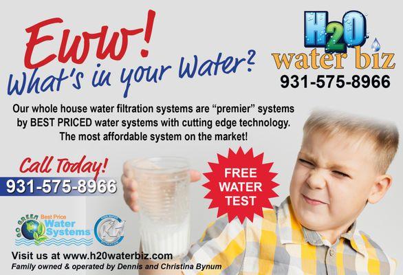 H20 Water Biz, Cookeville TN. What's in your Water? Call today 931-575-8966. www.h20waterbiz.com