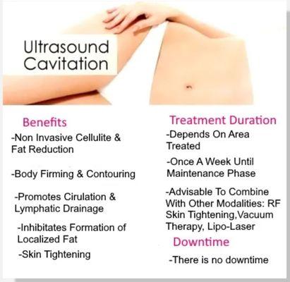 Ready to sculpt your dream body? Try our ultrasonic cavitation and radiofrequency skin tightening treatments for amazing results!