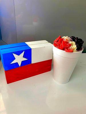 Our signature TC snowcone. Red, White and Blueberry!