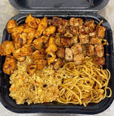 Steak chicken fried rice and hibachi noodles