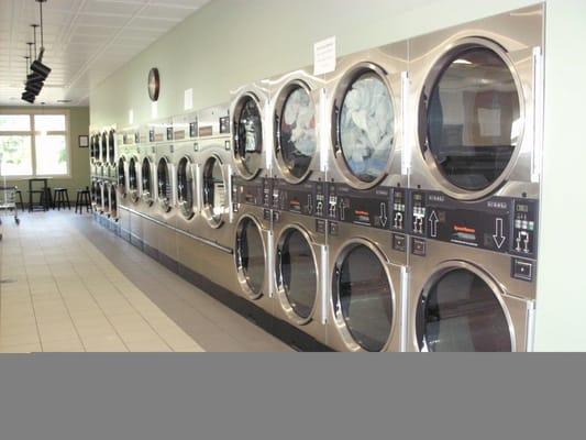 We have stack dryers that hold 45lbs of laundry. Single dryers are 75lbs. For best results no more than 3/4 full