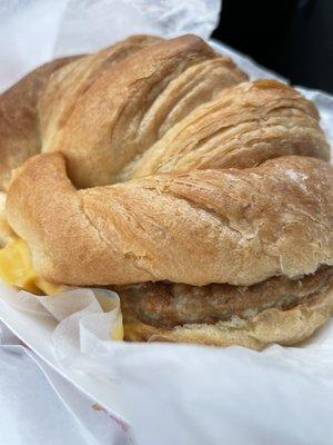 Egg cheese sausage croissant heated up to perfection.