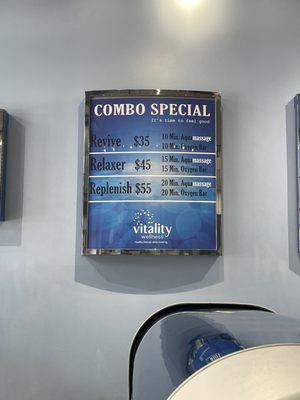 Combo: Massage and oxygen bar prices