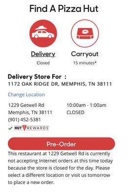 Today when I tried to order from the app is says the store that is in my delivery area is closed. At 3:30 pm on a Saturday. Whatttt?