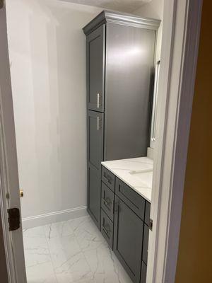 Vanity and linen closet