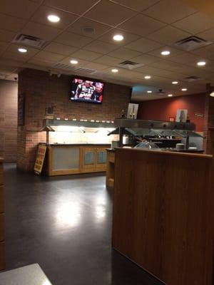 A shot of there lunch pizza buffet and the salad bar area.