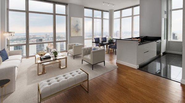 The living area in a luxury NYC apartment at Hawthorn Park in Upper West Side Manhattan