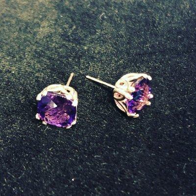 4ct. Cushion Cut Amethyst Studs