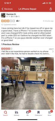 So I posted this review and worker refused to work on my phone because of my honest review