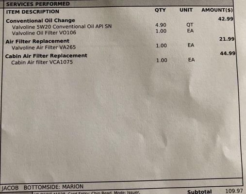 Air filter cost more than the oil change ?