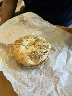 Egg and cheese on an everything bagel