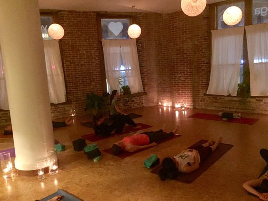 Candlelight yoga class