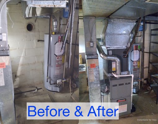 Before & After where the indoor unit had been stollen and we put a new furnace and AC coil in.