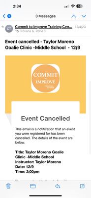 Original cancellation 5 days before event .