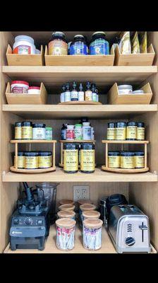 Health and wellness pantry inspiration. When your a health nut or strive to be create a wellness station.