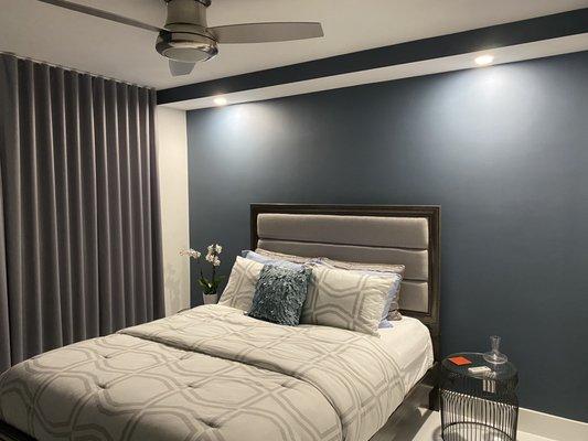 Guest bedroom smoky blue.