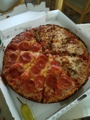 Half pepperoni in half sausage