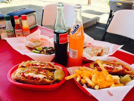 Delicious Sonoran dogs, quesadilla and taco.