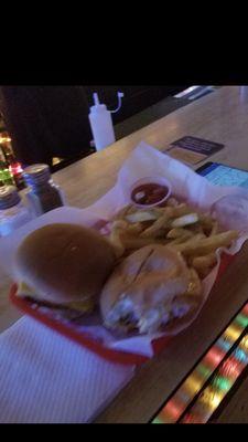 The YTavern has great food- this is 2 cheeseburgers with fries for only $5!