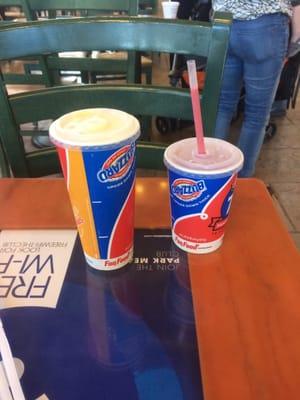 Medium orange julius and small berry Pom