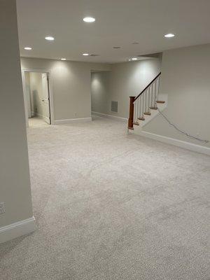 Wall to wall basement carpet in Needham