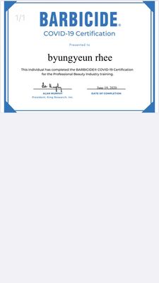 COVID-19 barbicide certificate