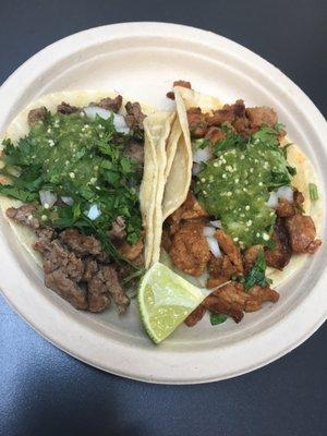 Carne Asada and Marinated Pork Tacos.