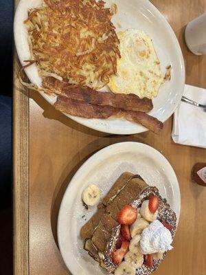 Strawberry banana French toast breakfast combo