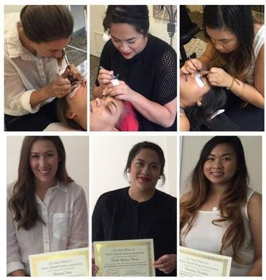 Hands on practice on models and students with their hard earned eyelash extensions certificates!