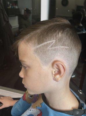 children's haircut with design