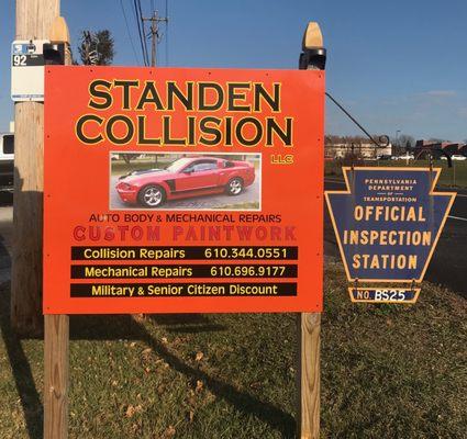 Our new official Standen Collision LLC. sign.