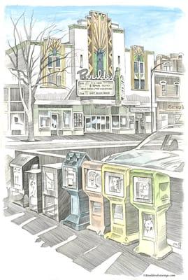 Boulder Theater, 2014. Pen-and-ink and watercolor, 12" X 18"