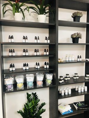 Tinctures, bathbombs, salves and our roll ons.