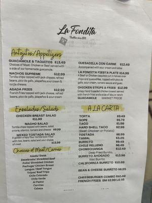 Appetizer menu