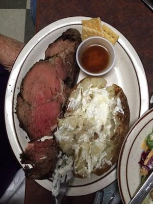 Saturday night is steak night, and now featuring Prime Rib. Comes with salad, baked potato and rolls. Fantastic meal!!!