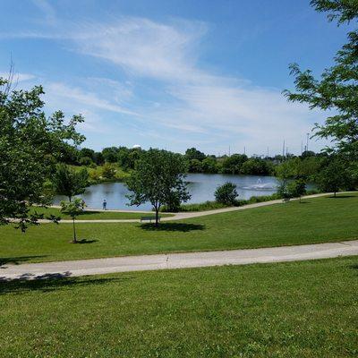 north end lake, fountain, and trails