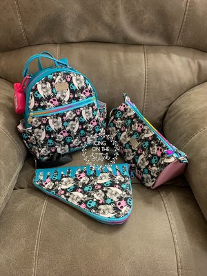 Custom mini backpack and accessories set!! See more pictures at facebook.com/icingonthestitch