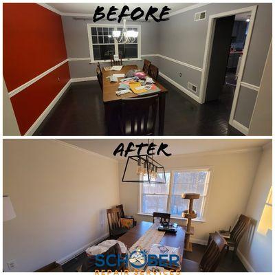 Paint, chair rail removal, light installation.