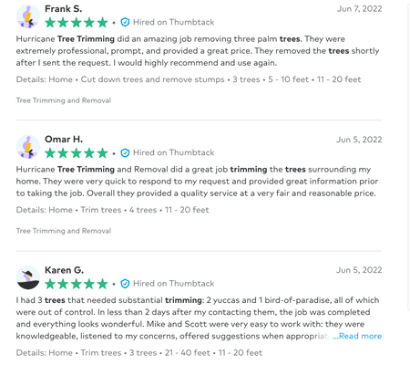 5 star reviews from thumbtack