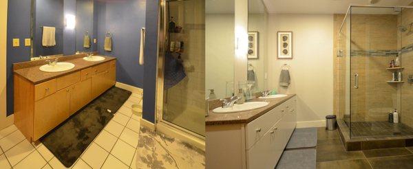 Before and after of our wonderful bathroom remodel