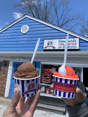 Chocolate Oreo creamed ice (left), wassup watermelon Italian ice (right)