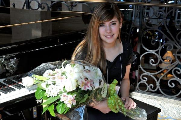 My daughter with her bouquet from Downtown's Florist!