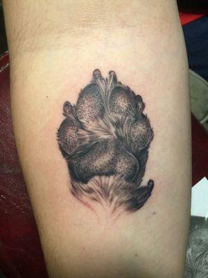 Dog paw tattoo by Noah.