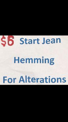 Alterations service :   Jean Hemming start $6 .