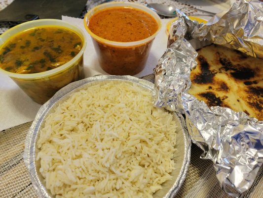 Chicken Curry, Chicken Tikka Masala, Rice, Garlic Naan...Yummy!