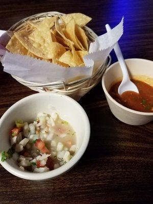 Complimentary chips, salsa, & CEVICHE.