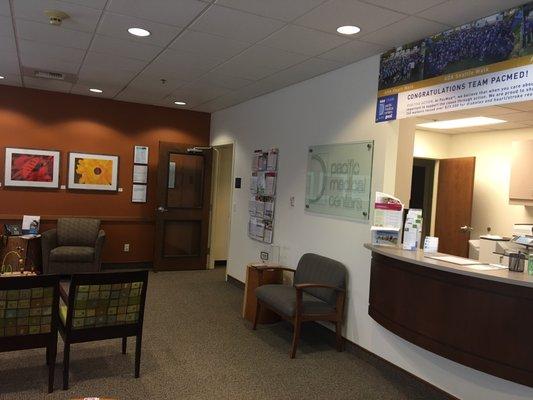 The front desk and check-in area at PacMed's Puyallup Clinic. Come see us!